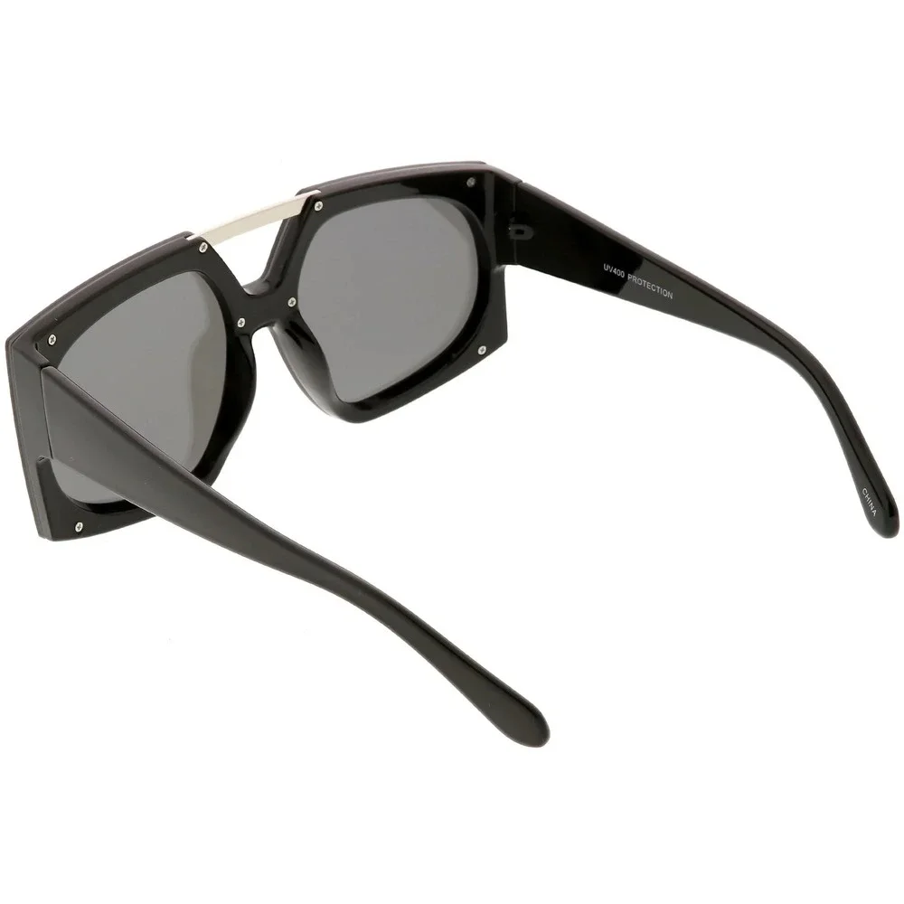 Oversized Shield Sunglasses Silver Mirror Lens Fashion UV400‎ Protection Trendy